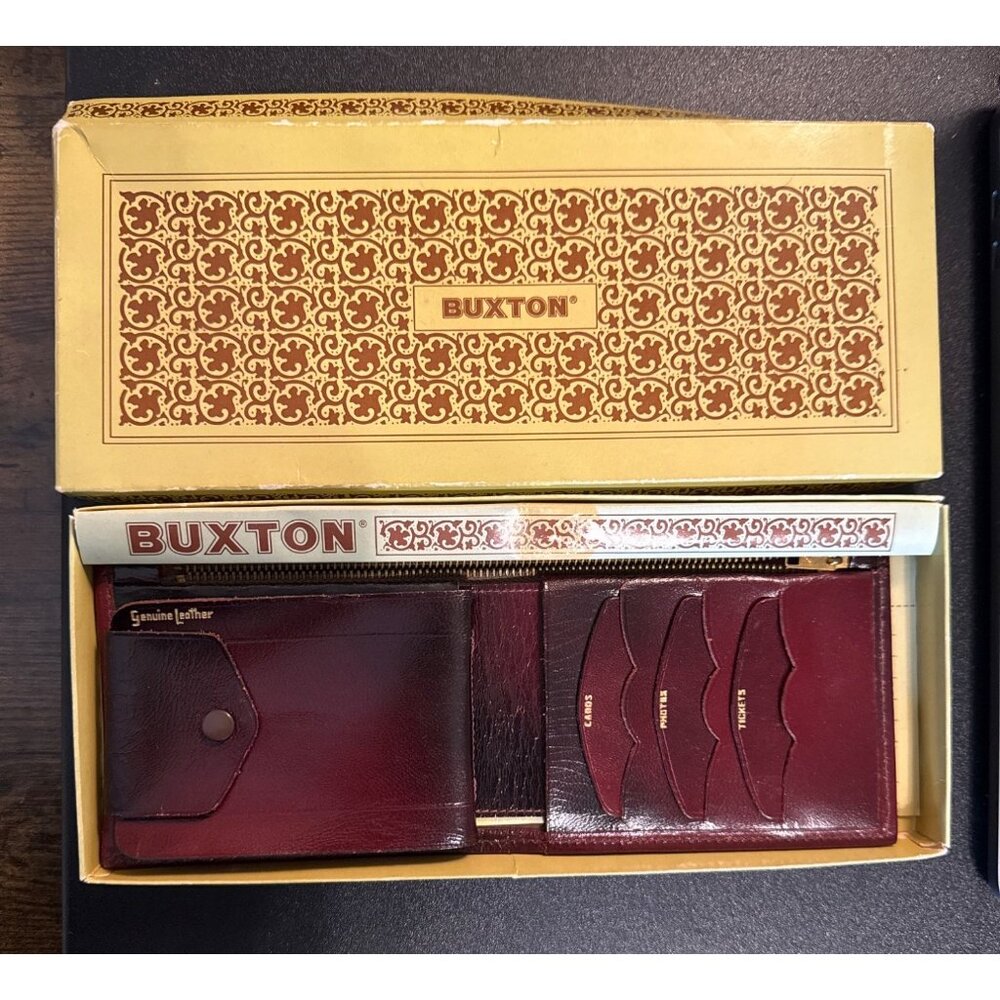 Vintage Buxton Top Grain Cowhide Ox Blood Leather Wallet NEW in box NOS